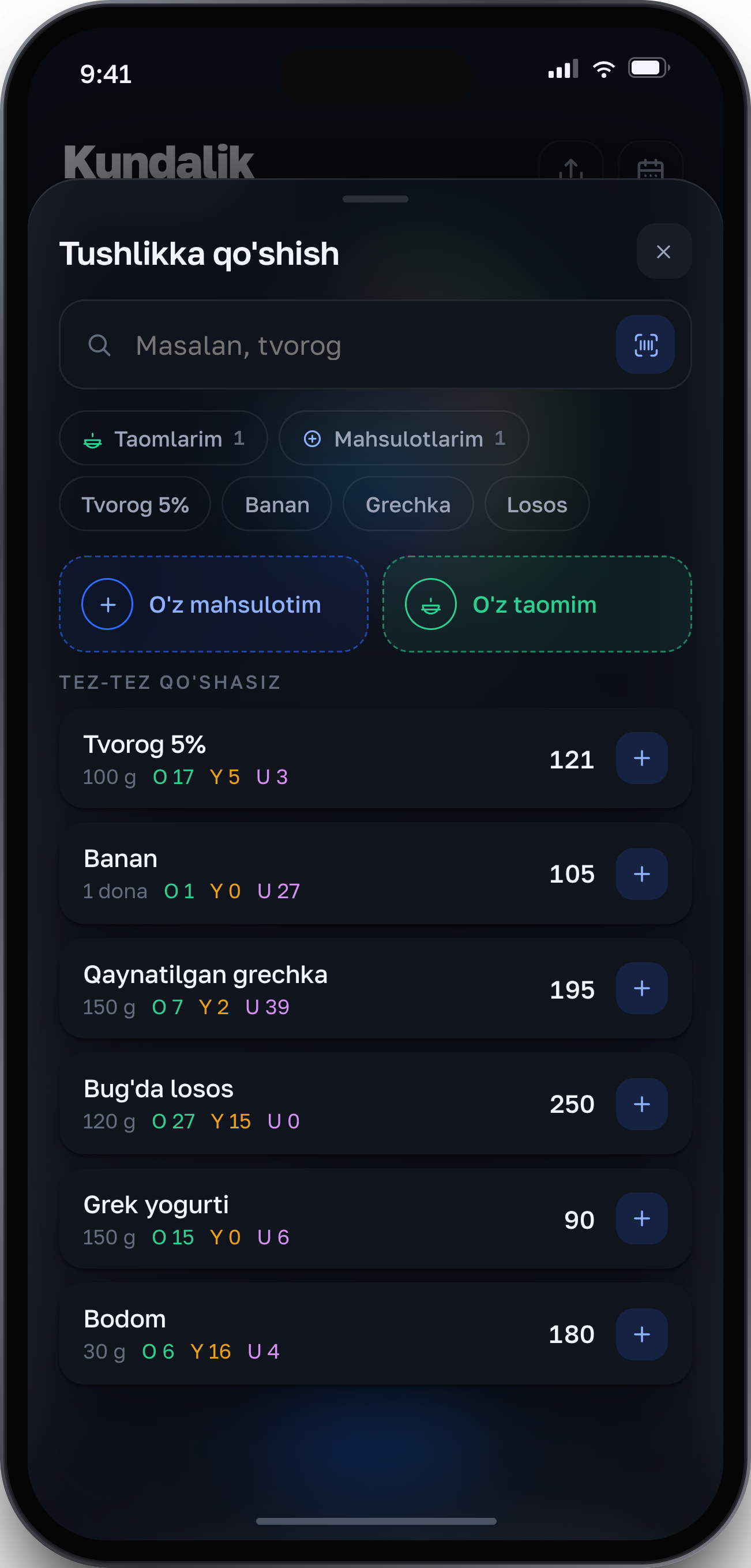Mahsulot qidiruvi: tez-tez qo‘shiladigan mahsulotlar ro‘yxati